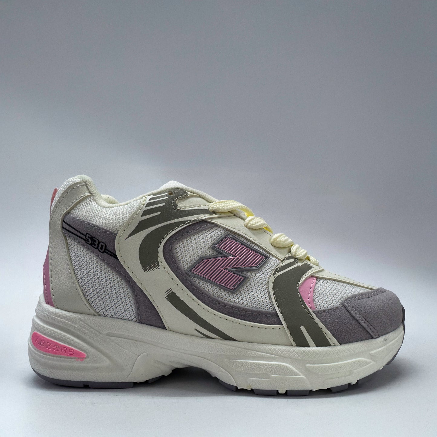 tenis 530 blanca rosada gris